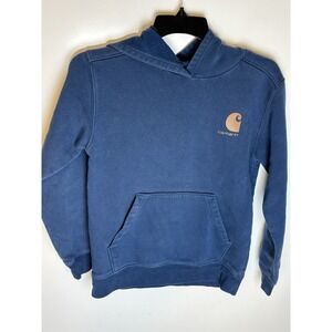 Carhartt TS6772-B Kids Pullover Hoodie Size M 10-12 Blue Graphic Logo Sweatshirt
